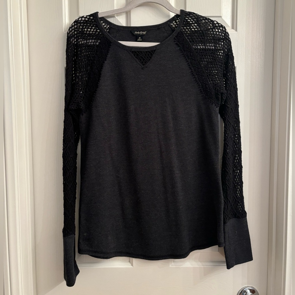 Grey Lucky long sleeve w/ black crochet shoulders
